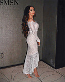Plus Size Dress European style eyelash lace off-shoulder fishtail dress fashionable elegant dress