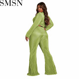 2 Piece Set Women Amazon autumn and winter New short top wide leg slit pleated casual fashion set