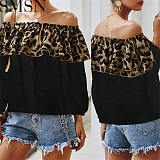 Spring and summer 2022 new leopard splicing ruffled contrast color top women clothing