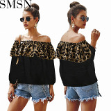 Spring and summer 2022 new leopard splicing ruffled contrast color top women clothing