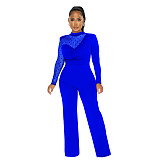 Bodycon jumpsuit Amazon fashion women dot mesh sheer long sleeve trousers solid color jumpsuit