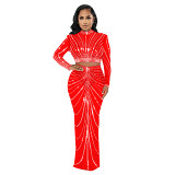 2 piece outfits European and American fashion mesh hot drilling seethrough long sleeve dress two piece set
