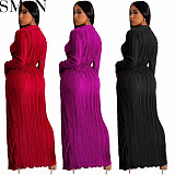 Plus Size Dress Europe and America sexy slit dress Amazon autumn and winter New V neck long sleeve pleated dress