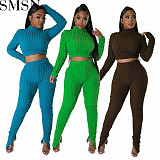 2 piece set women Amazon autumn and winter New Elastic Bubble lattice slim fit split casual fashion suit