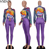 Two piece set women clothing Amazon autumn new shirt positioning printing milk silk pants suit