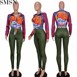 Two piece set women clothing Amazon autumn new shirt positioning printing milk silk pants suit
