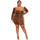 Plus Size Dress Amazon autumn and winter new off-shoulder velvet pleated party sexy dress