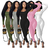 Bodycon jumpsuit Amazon autumn winter thread low cut U neck sexy slim casual jumpsuit