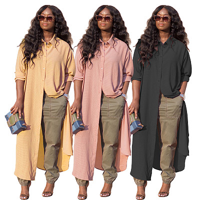 2022 high quality chiffon new arrival maxi casual plaid pattern fashion fall women shirt dress