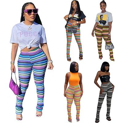2022 Fall Fashion Trousers Women Knitted Flared Bottom Stacked Pants for Ladies
