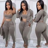 Winter women clothing sets solid color casual jogger set 3 piece sets for women