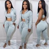 Winter women clothing sets solid color casual jogger set 3 piece sets for women