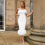 Wholesale solid tassel elegant dress bodycon sleeveless feather dress for women