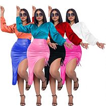2023 new arrivals satin sexy mini skirt set woman fashionable sets
