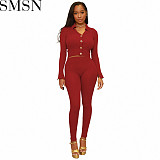 2 piece outfits Amazon 2022 autumn and winter thread polo collar long sleeve trousers slim fit suit