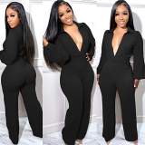 One piece jumpsuit women clothing jumpsuit sexy V neck long sleeve tight blouse and trousers