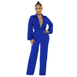 One piece jumpsuit women clothing jumpsuit sexy V neck long sleeve tight blouse and trousers
