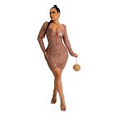 Plus Size Dress European and American women clothing Sexy Slim long sleeve sequins formal dress