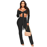 2 piece set women Amazon 2022 autumn and winter off shoulder thread short top trousers sexy suit