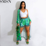 Two piece set women clothing European and American coat shorts positioning printing two piece set