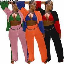 3 piece set women European and American fall winter fashion stitching sexy three piece suit
