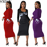 Plus Size Dress fashion square collar printed solid color dress