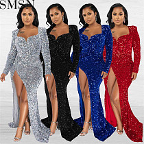 Plus Size Dress sexy slim V neck wrapped chest sequined mopping dress nightclub uniforms
