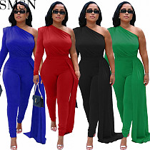 Sexy women jumpsuits fashion casual shoulder irregular solid color jumpsuit