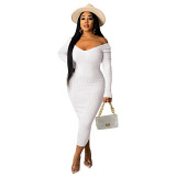 Plus Size Dress European and American V neck off the shoulder thread slim fit sexy dress