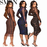 Plus Size Dress Amazon see through mesh camisole printed sexy dress with lining