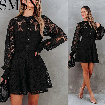 Plus Size Dress autumn and winter New round neck lace paisley breasted elegant A line dress with lining