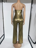 Sexy women jumpsuits European and American sexy nightclub gilding slim fit steel ring jumpsuit