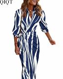 Plus Size Dress European and American fashion trend new printed long sleeved dress