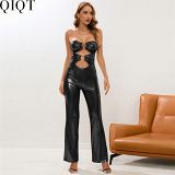 Sexy women jumpsuits European and American sexy nightclub gilding slim fit steel ring jumpsuit