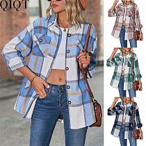 2022 Amazon autumn and winter ladies plaid jacket casual loose pockets shirt