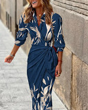 Plus Size Dress European and American fashion trend new printed long sleeved dress