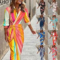 Plus Size Dress European and American fashion trend new printed long sleeved dress