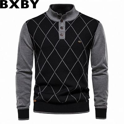 Autumn and winter new men clothing stand collar pullover sweater business Plaid sweater