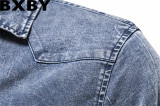 2022 trade autumn and winter denim shirt for men quality heavy industry washed distressed shirt men