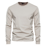 Autumn new men solid color long sleeved top inner wear all cotton T shirt men