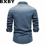 2022 foreign trade high quality heavy industry washed distressed striped denim shirt