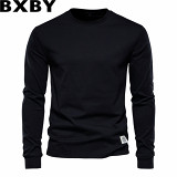 Autumn new men solid color long sleeved top inner wear all cotton T shirt men