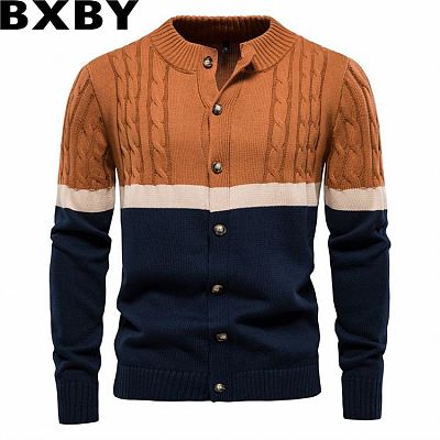 2022 autumn and winter New Men sweater cotton men color matching cardigan sweater