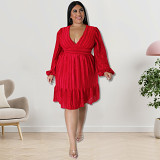Plus Size Dress European and American women clothes wholesale supply Jacquard striped dress