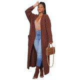 Autumn and winter New loose knitted cardigan idle style pocket long cable knit sweater coat