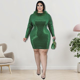 Plus Size Dress large size fall fur collar Velvet Bottom embroidered sequined dress