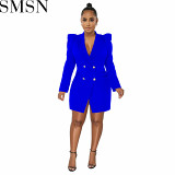 Amazon fashion women wear V neck lapel long sleeve button solid color small suit for women
