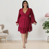 Plus Size Dress European and American women clothes wholesale supply Jacquard striped dress
