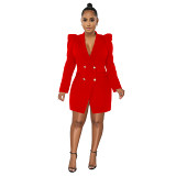 Amazon fashion women wear V neck lapel long sleeve button solid color small suit for women