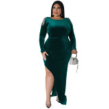 Plus Size Dress European and American plus size women clothes wholesale supply shoulder jewelry dress